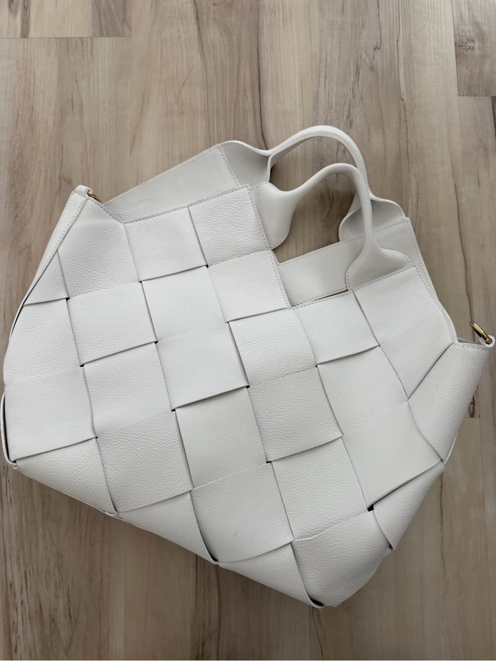 Woven Leather Tote Bag in White